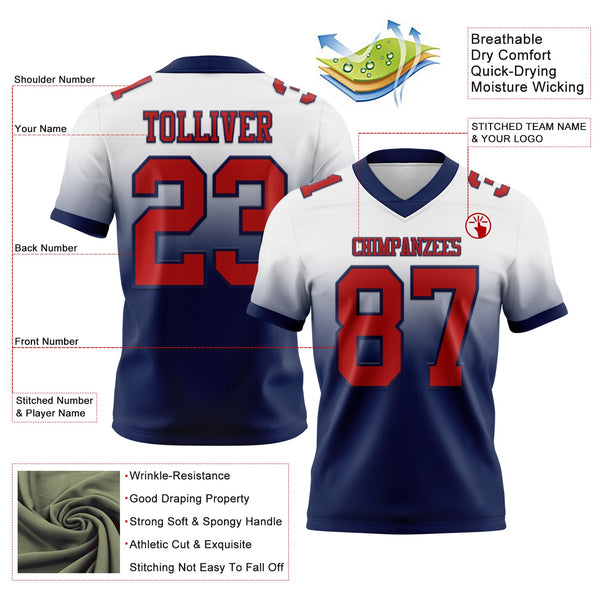 Custom White Red-Navy Authentic Fade Fashion Football Jersey alternate