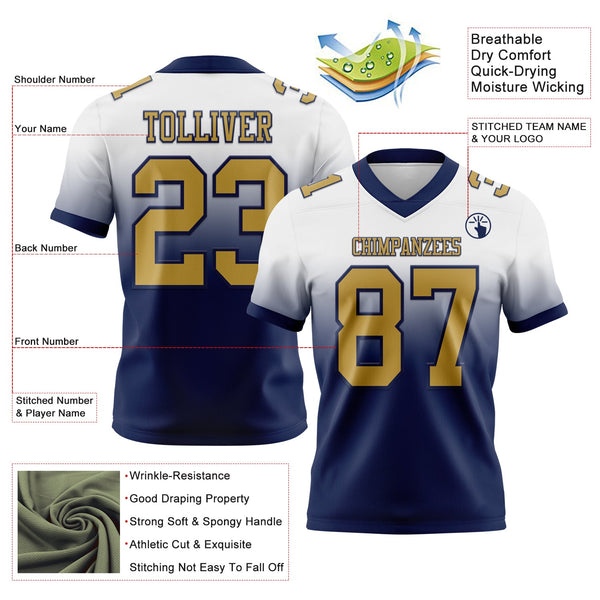 Custom White Old Gold-Navy Authentic Fade Fashion Football Jersey alternate