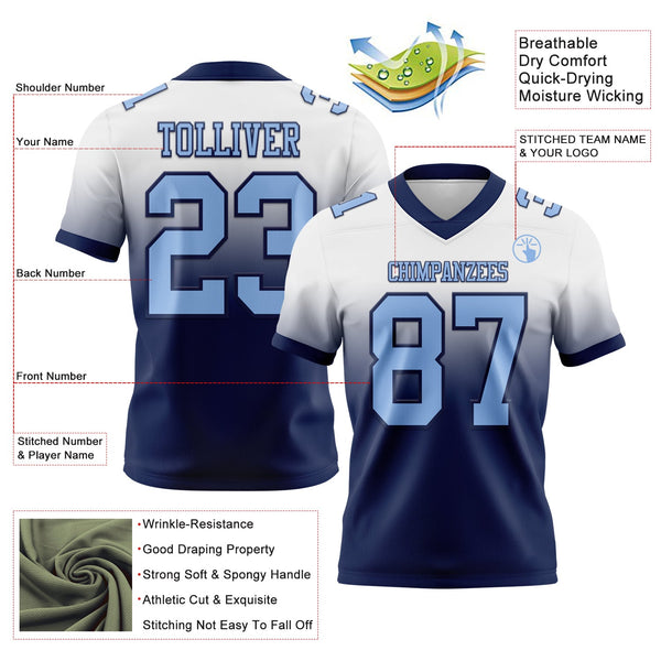 Custom White Light Blue-Navy Authentic Fade Fashion Football Jersey alternate