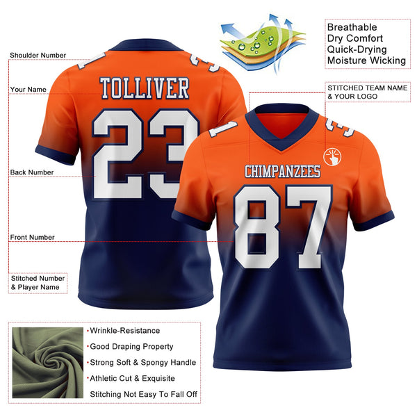Custom Orange White-Navy Authentic Fade Fashion Football Jersey alternate