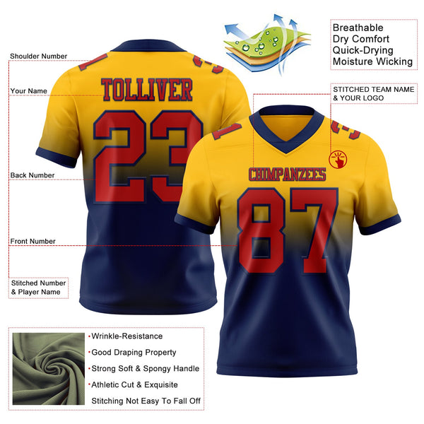 Custom Gold Red-Navy Authentic Fade Fashion Football Jersey alternate