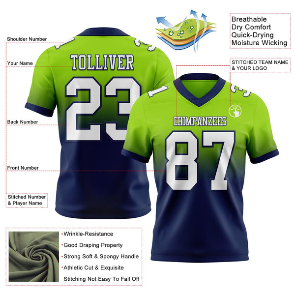 Custom Neon Green White-Navy Authentic Fade Fashion Football Jersey alternate