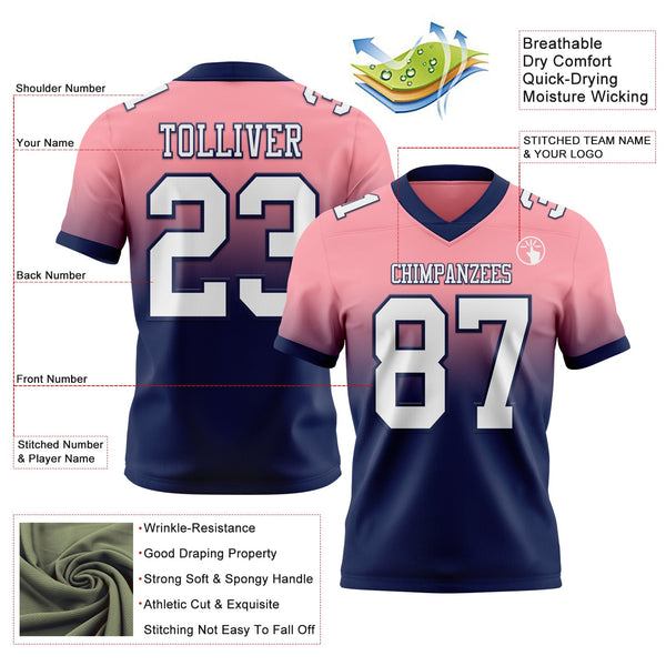 Custom Medium Pink White-Navy Authentic Fade Fashion Football Jersey alternate