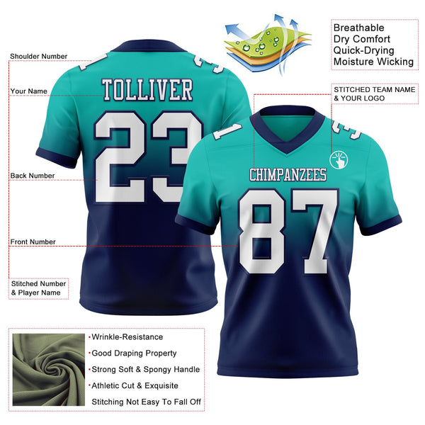 Custom Aqua White-Navy Authentic Fade Fashion Football Jersey alternate