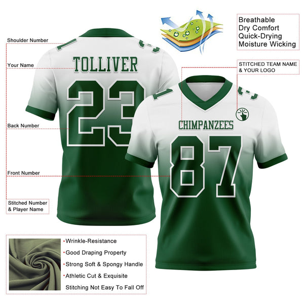 Custom White Green Authentic Fade Fashion Football Jersey alternate