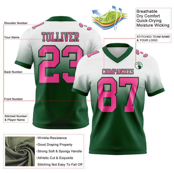 Custom White Pink-Green Authentic Fade Fashion Football Jersey alternate