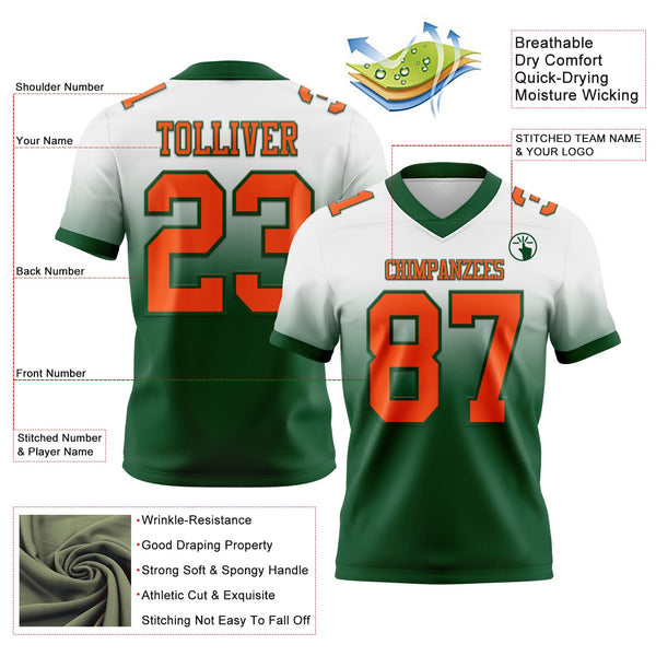 Custom White Orange-Green Authentic Fade Fashion Football Jersey alternate