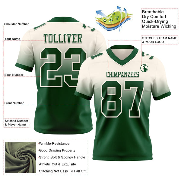 Custom Cream Green Authentic Fade Fashion Football Jersey alternate