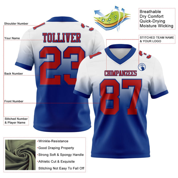 Custom White Red-Royal Authentic Fade Fashion Football Jersey alternate