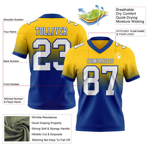 Custom Yellow White-Royal Authentic Fade Fashion Football Jersey alternate