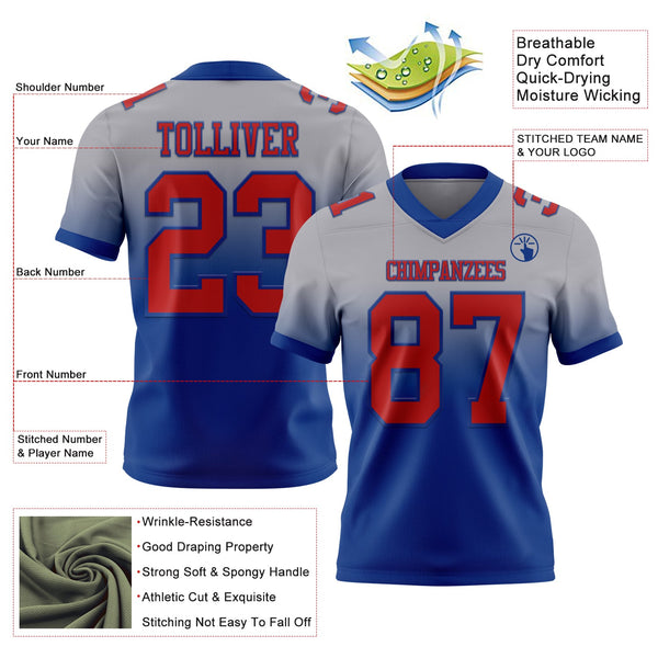Custom Gray Red-Royal Authentic Fade Fashion Football Jersey alternate