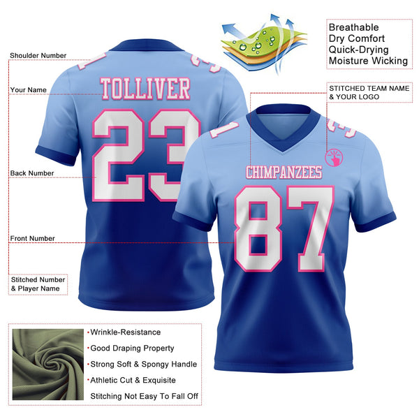 Custom Light Blue White Royal-Pink Authentic Fade Fashion Football Jersey alternate