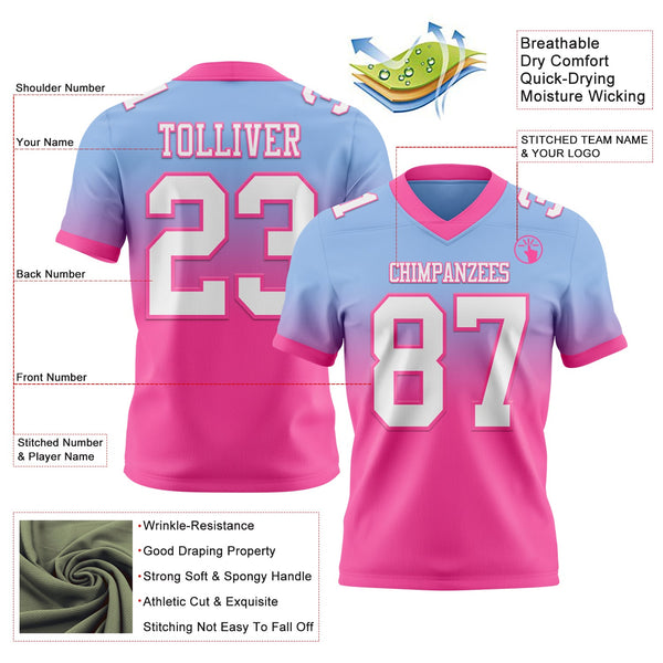 Custom Light Blue White-Pink Authentic Fade Fashion Football Jersey alternate
