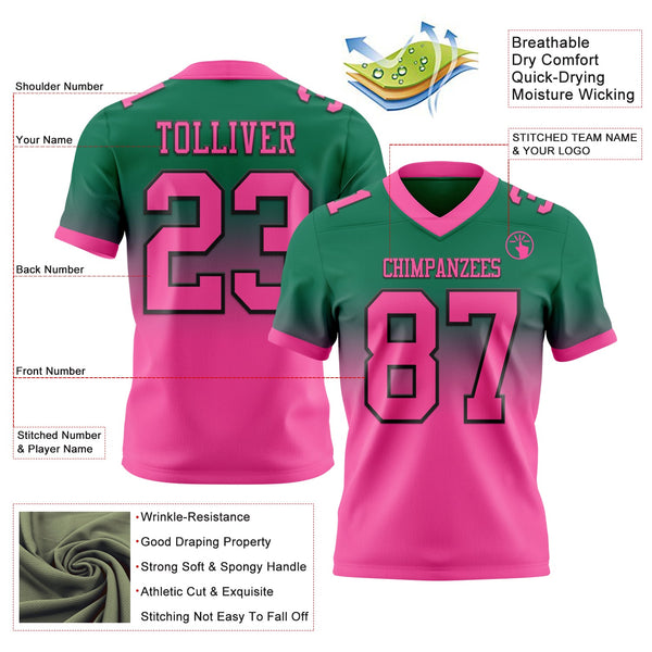 Custom Kelly Green Pink-Black Authentic Fade Fashion Football Jersey alternate