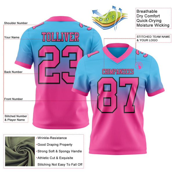 Custom Sky Blue Pink-Black Authentic Fade Fashion Football Jersey alternate