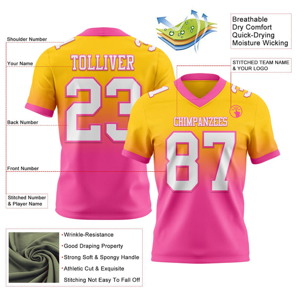 Custom Yellow White-Pink Authentic Fade Fashion Football Jersey alternate
