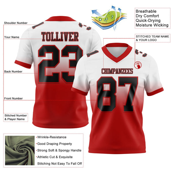 Custom White Black-Red Authentic Fade Fashion Football Jersey alternate