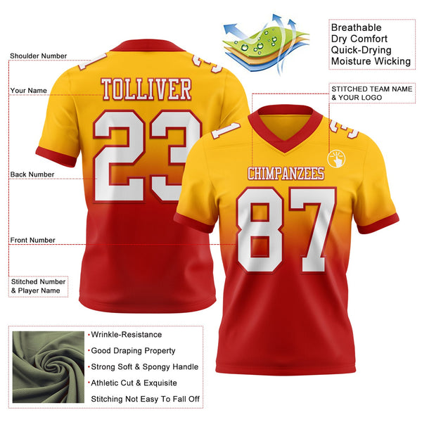 Custom Gold White-Red Authentic Fade Fashion Football Jersey alternate