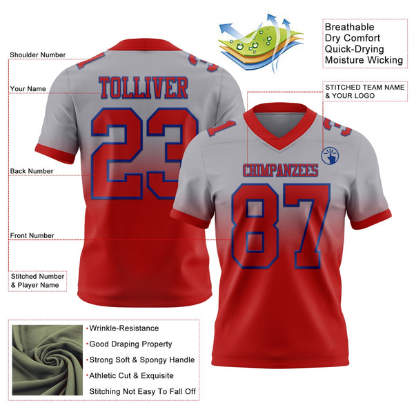 Custom Gray Red-Royal Authentic Fade Fashion Football Jersey alternate