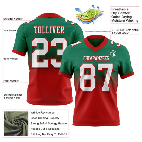 Custom Kelly Green White-Red Authentic Fade Fashion Football Jersey alternate