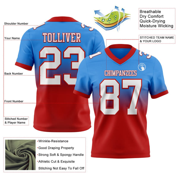 Custom Powder Blue White-Red Authentic Fade Fashion Football Jersey alternate