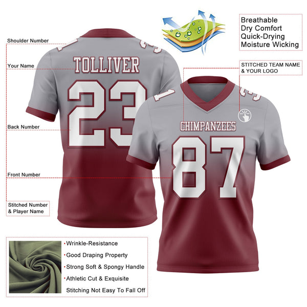 Custom Gray White-Burgundy Authentic Fade Fashion Football Jersey alternate
