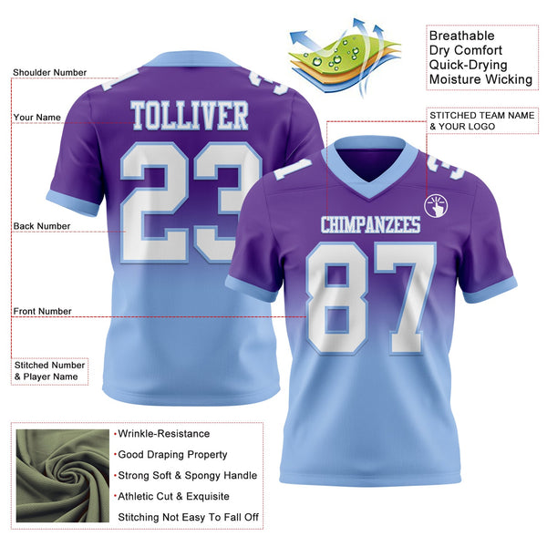 Custom Purple White-Light Blue Authentic Fade Fashion Football Jersey alternate