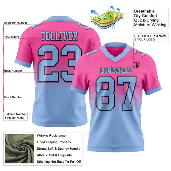 Custom Pink Light Blue-Black Authentic Fade Fashion Football Jersey alternate