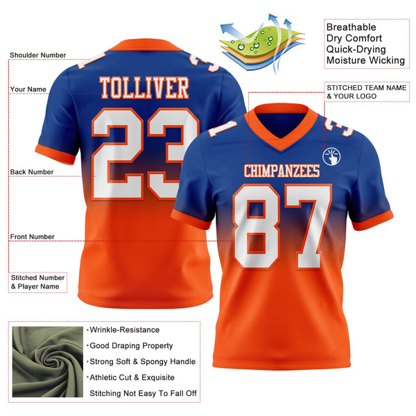 Custom Royal White-Orange Authentic Fade Fashion Football Jersey alternate