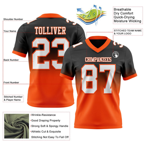 Custom Black White-Orange Authentic Fade Fashion Football Jersey alternate