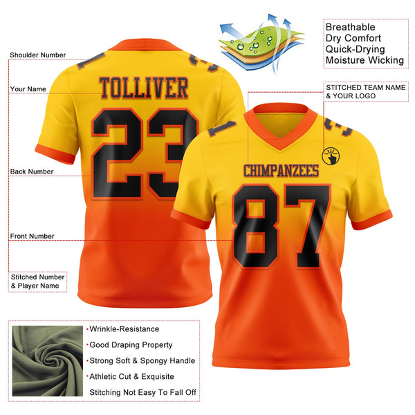Custom Yellow Black-Orange Authentic Fade Fashion Football Jersey alternate