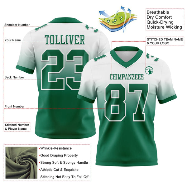 Custom White Kelly Green Authentic Fade Fashion Football Jersey alternate