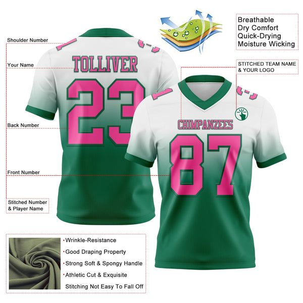 Custom White Pink-Kelly Green Authentic Fade Fashion Football Jersey alternate