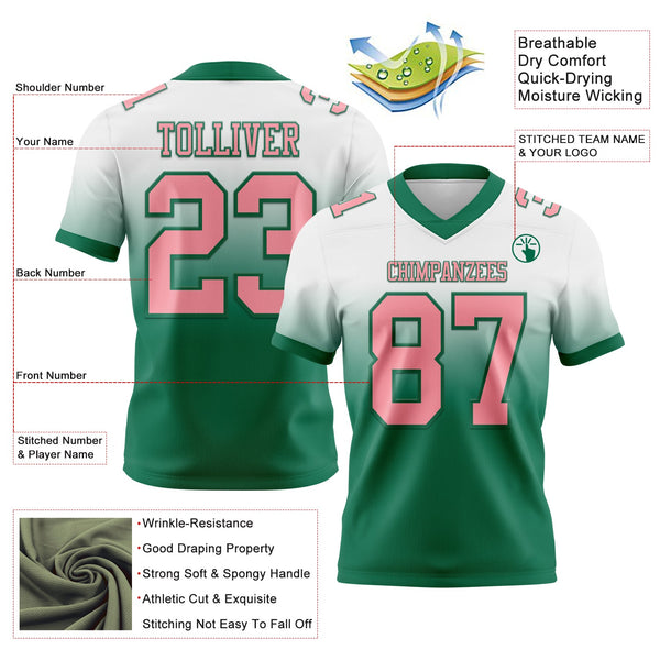 Custom White Medium Pink-Kelly Green Authentic Fade Fashion Football Jersey alternate