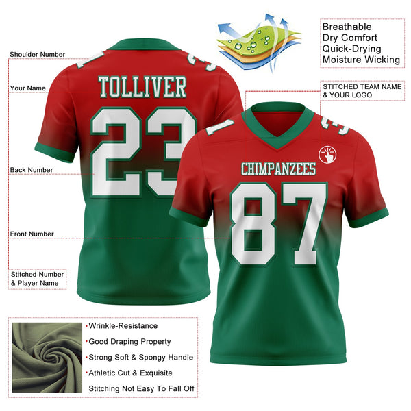 Custom Red White-Kelly Green Authentic Fade Fashion Football Jersey alternate