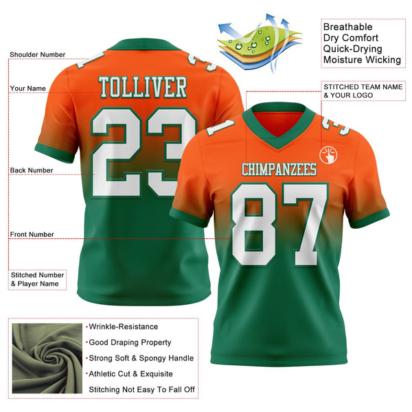 Custom Orange White-Kelly Green Authentic Fade Fashion Football Jersey alternate