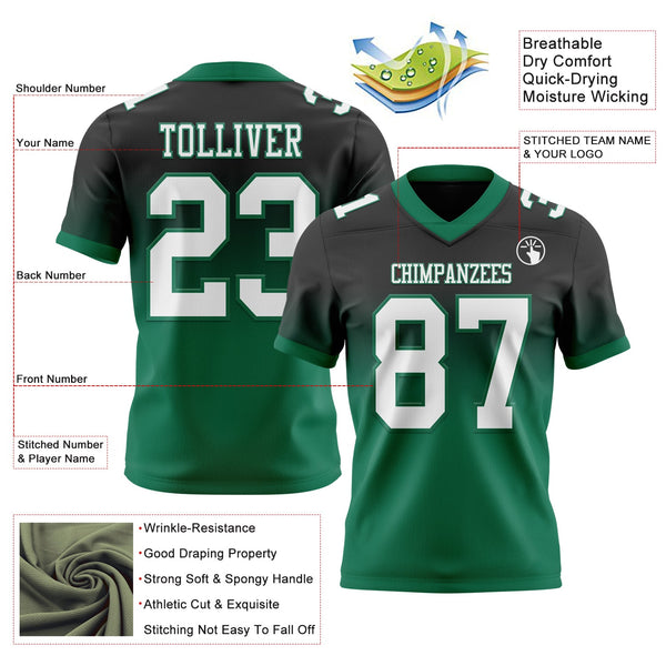Custom Black White-Kelly Green Authentic Fade Fashion Football Jersey alternate