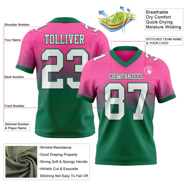 Custom Pink White-Kelly Green Authentic Fade Fashion Football Jersey alternate