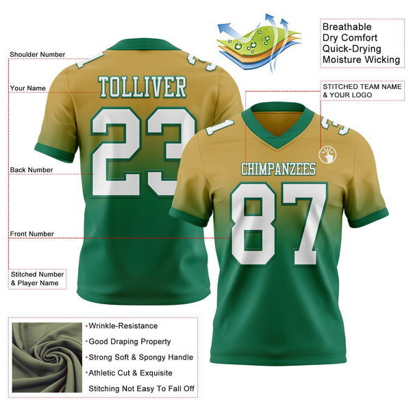 Custom Old Gold White-Kelly Green Authentic Fade Fashion Football Jersey alternate