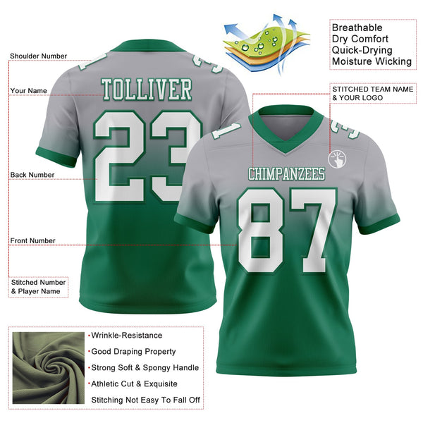 Custom Gray White-Kelly Green Authentic Fade Fashion Football Jersey alternate