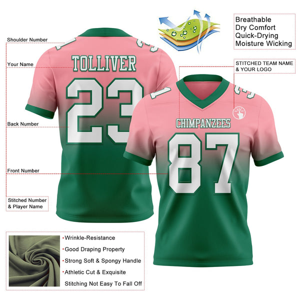 Custom Medium Pink White-Kelly Green Authentic Fade Fashion Football Jersey alternate