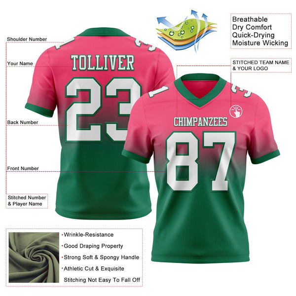 Custom Neon Pink White-Kelly Green Authentic Fade Fashion Football Jersey alternate