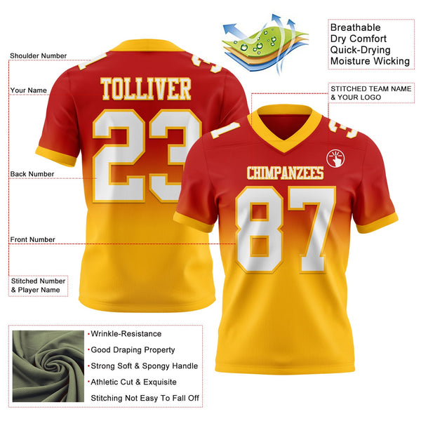 Custom Red White-Gold Authentic Fade Fashion Football Jersey alternate
