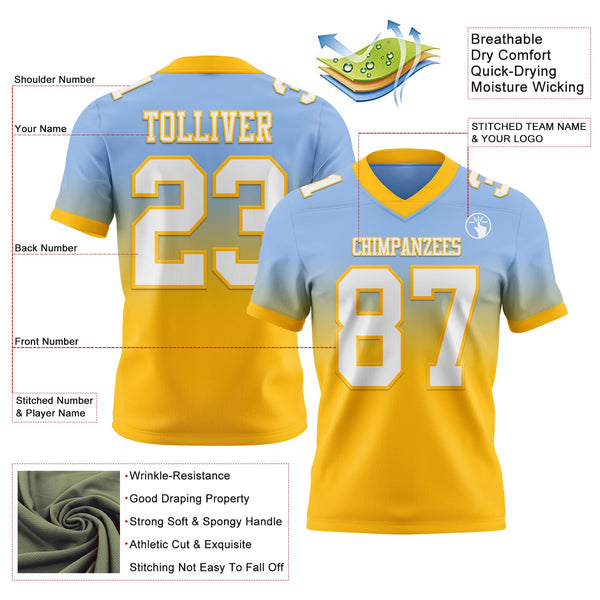 Custom Light Blue White-Gold Authentic Fade Fashion Football Jersey alternate