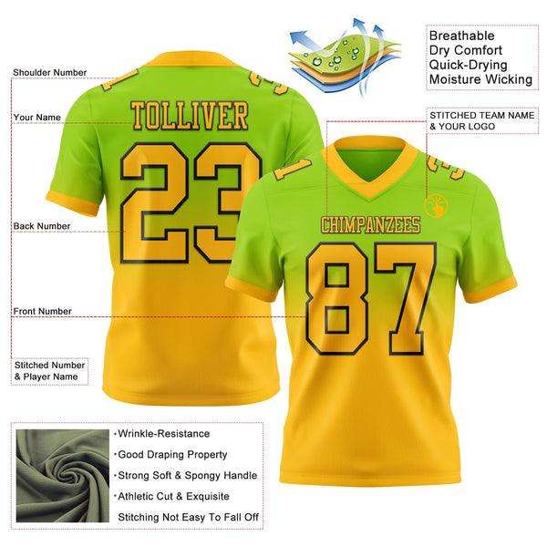 Custom Neon Green Gold-Black Authentic Fade Fashion Football Jersey alternate