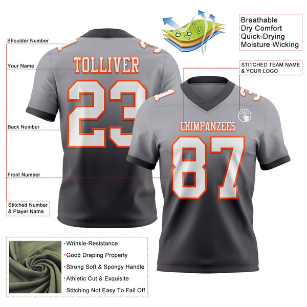 Custom Gray White Steel Gray-Orange Authentic Fade Fashion Football Jersey alternate