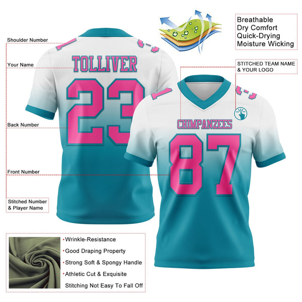 Custom White Pink-Teal Authentic Fade Fashion Football Jersey alternate