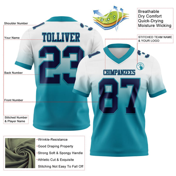 Custom White Navy-Teal Authentic Fade Fashion Football Jersey alternate