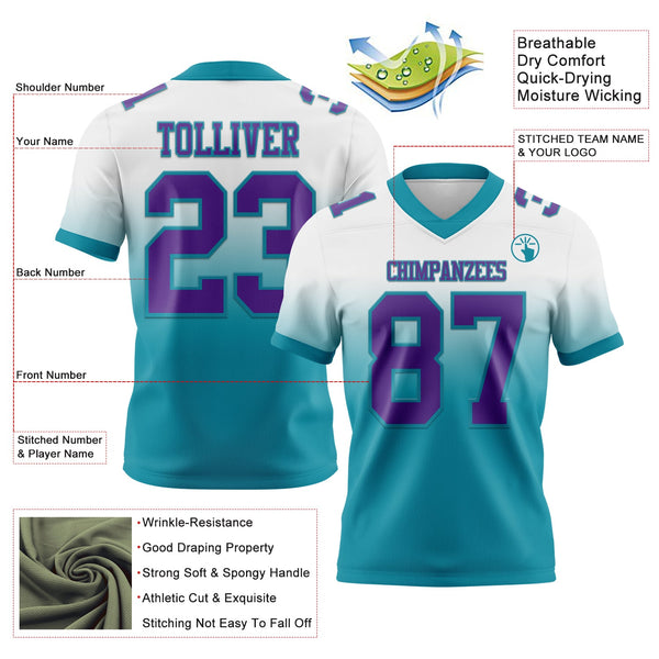 Custom White Purple-Teal Authentic Fade Fashion Football Jersey alternate