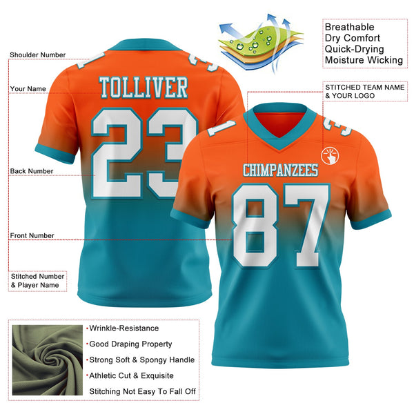 Custom Orange White-Teal Authentic Fade Fashion Football Jersey alternate